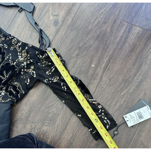 Adrianna Papell Women's Petite Beaded Taffeta-Skirt Gown Maxi Dress Black 6P - Picture 15 of 16